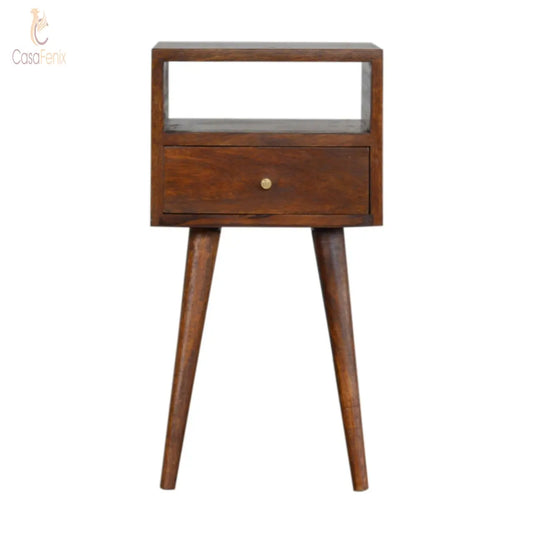 Small Chestnut Finish Bedside 1 Drawer 100% solid mango wood with a chestnut finish. - CasaFenix