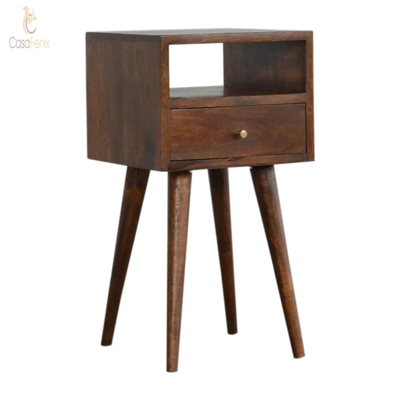 Small Chestnut Finish Bedside 1 Drawer 100% solid mango wood with a chestnut finish. - CasaFenix