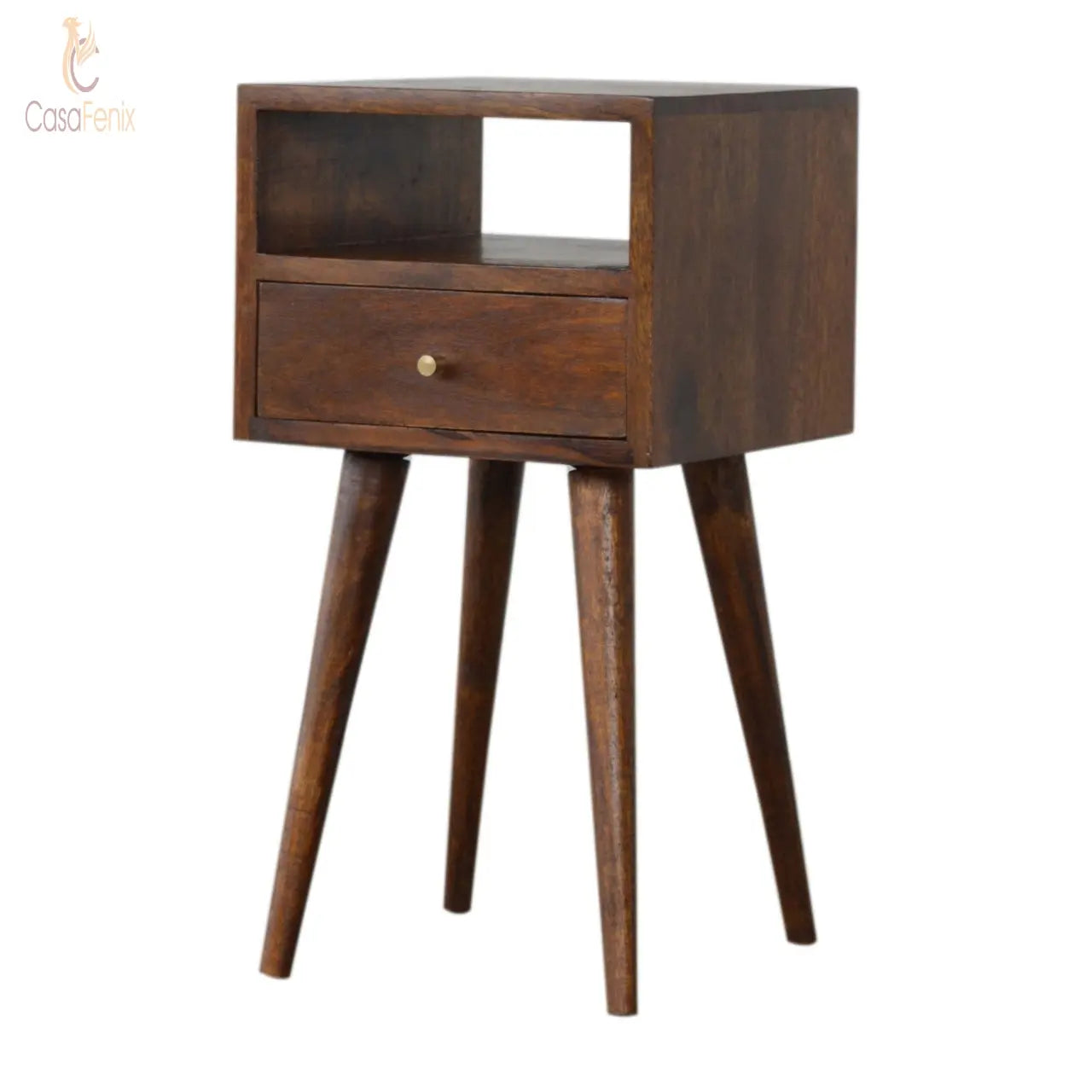 Small Chestnut Finish Bedside 1 Drawer 100% solid mango wood with a chestnut finish. - CasaFenix