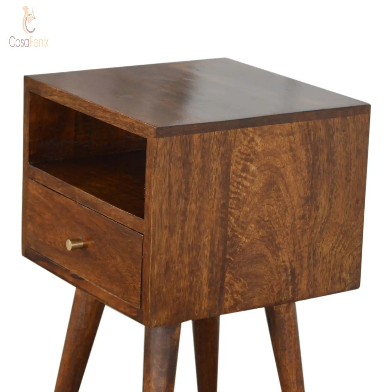 Small Chestnut Finish Bedside 1 Drawer 100% solid mango wood with a chestnut finish. - CasaFenix