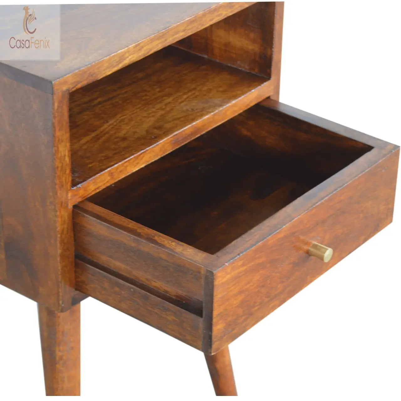 Small Chestnut Finish Bedside 1 Drawer 100% solid mango wood with a chestnut finish. - CasaFenix