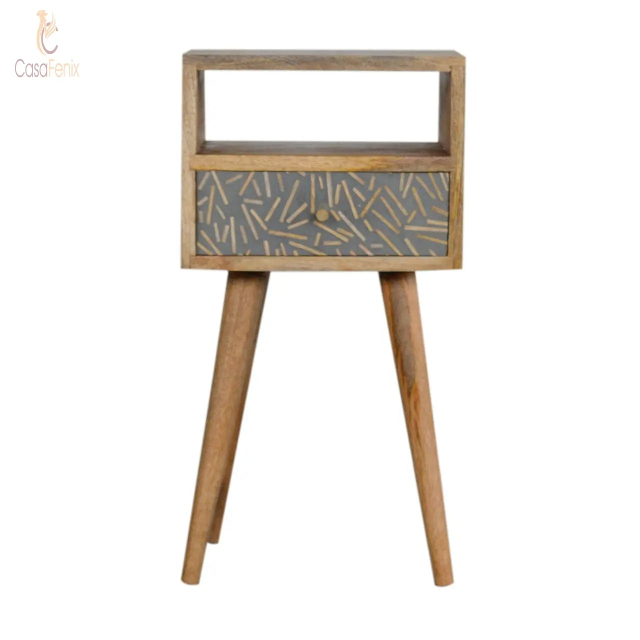 Small Wood Chip Cement 1 Drawer Bedside 100% solid mango wood and has a oak-ish finish - CasaFenix