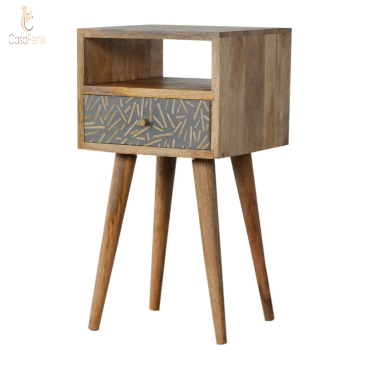 Small Wood Chip Cement 1 Drawer Bedside 100% solid mango wood and has a oak-ish finish - CasaFenix