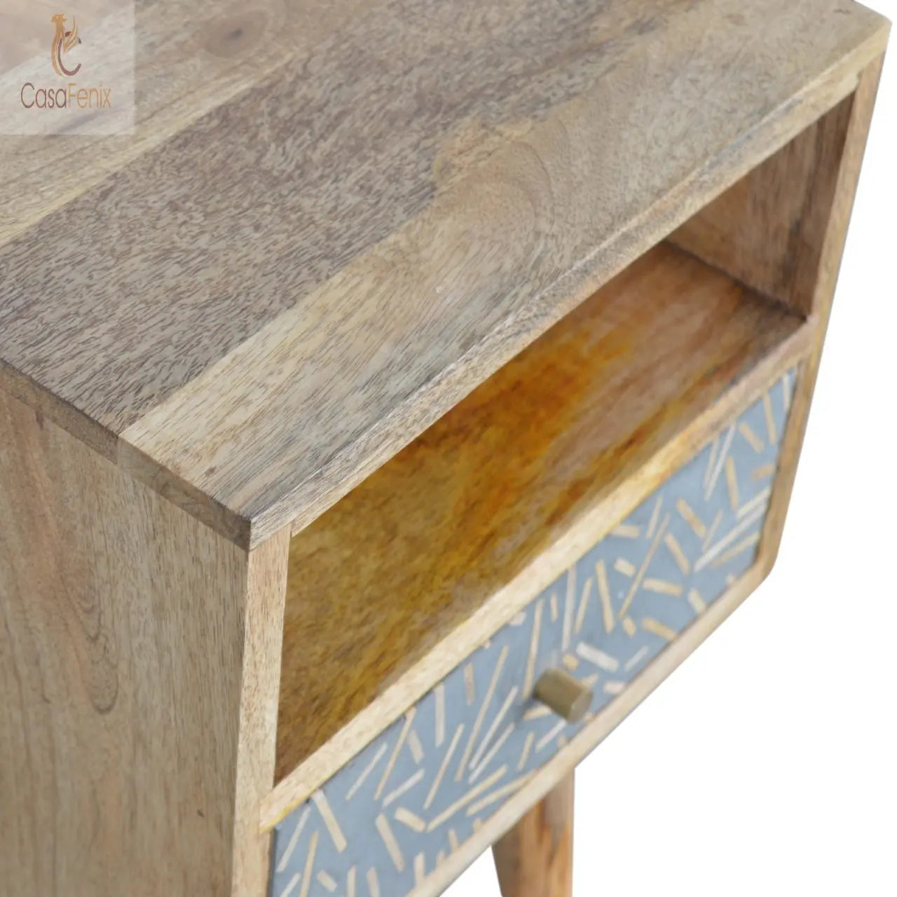 Small Wood Chip Cement 1 Drawer Bedside 100% solid mango wood and has a oak-ish finish - CasaFenix