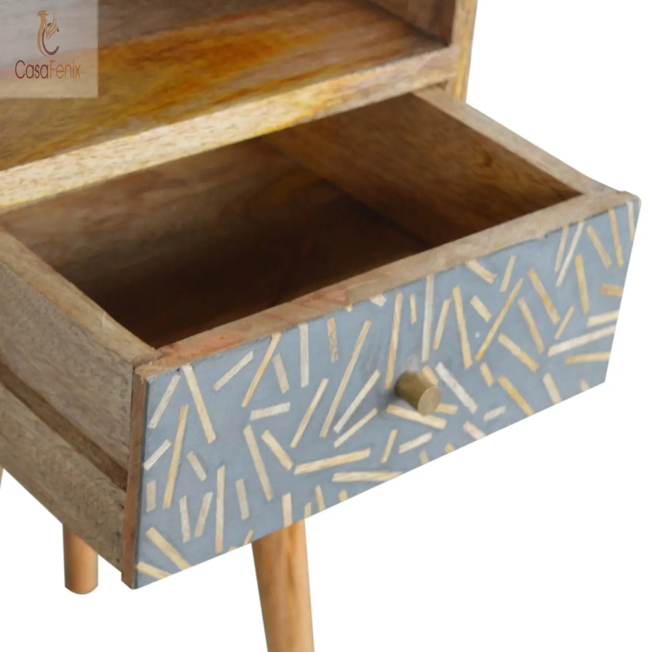 Small Wood Chip Cement 1 Drawer Bedside 100% solid mango wood and has a oak-ish finish - CasaFenix