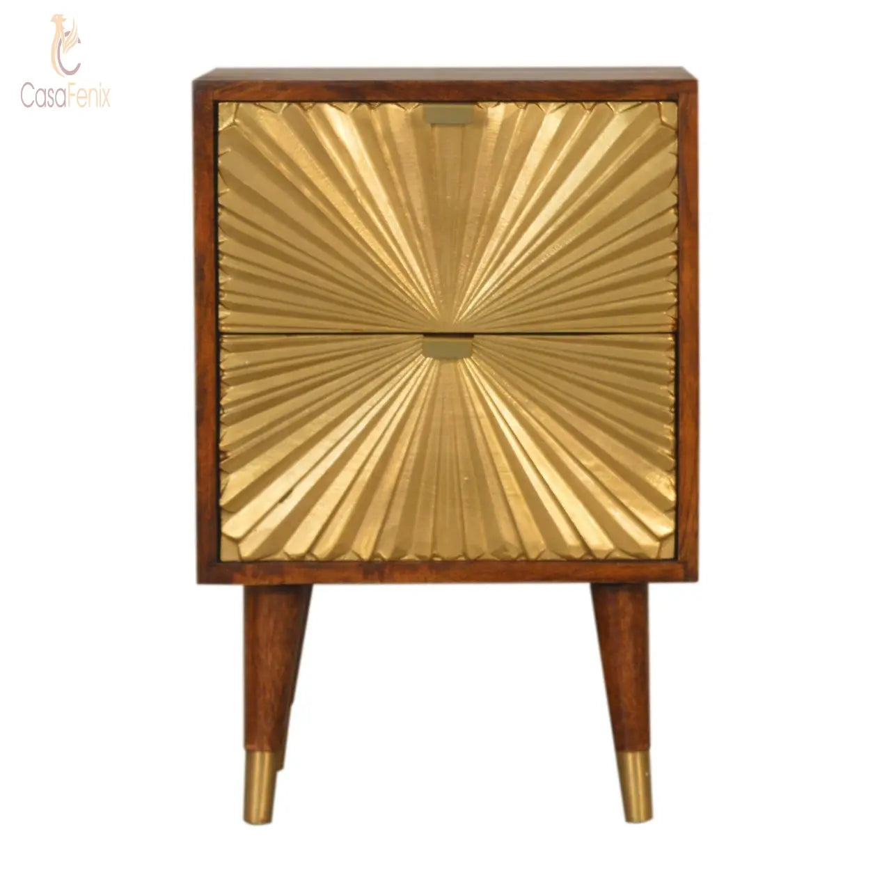 Manila Gold 2 Drawer Metal Front Bedside Nordic Design - CasaFenix