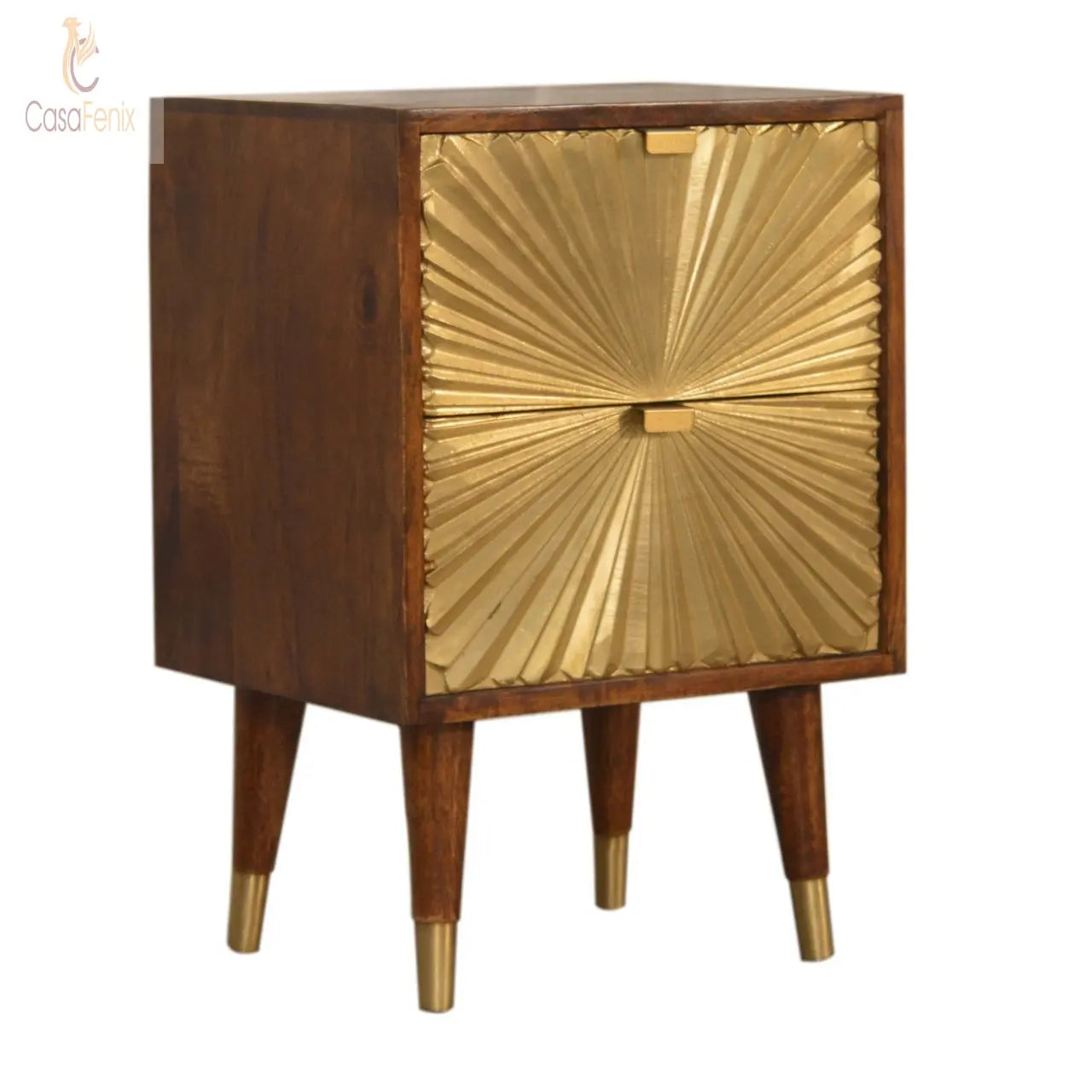 Manila Gold 2 Drawer Metal Front Bedside Nordic Design - CasaFenix