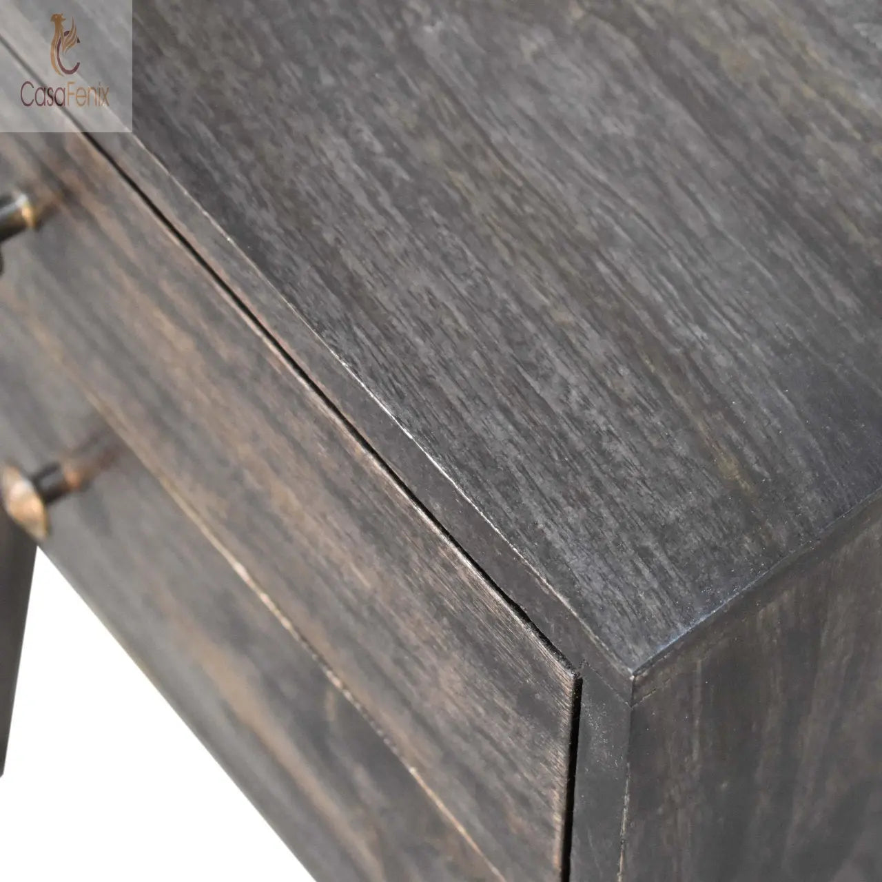 Ash Black Modern Solid Mango Wood 2 Drawer Bedside Chest Nordic Design - CasaFenix