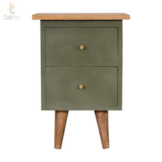 Olive Hand Painted Bedside Nordic Style 2 Drawer Chest - CasaFenix