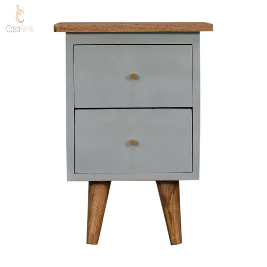 Sky Blue Hand Painted 2 Drawer Bedside Chest Wood Top Solid Mango Wood - CasaFenix