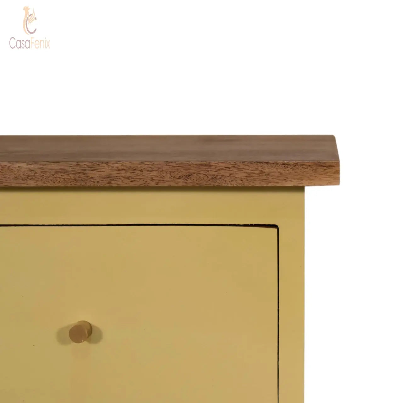 Light Yellow Hand Painted 2 Drawer Nordic Style Bedside Chest Solid Mango Wood - CasaFenix