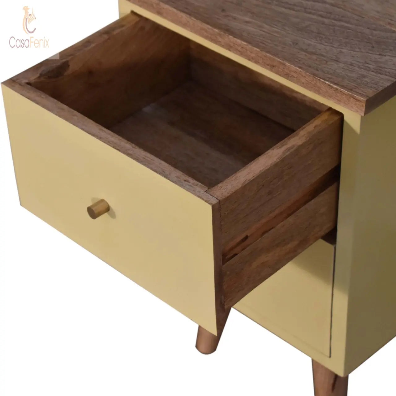 Light Yellow Hand Painted 2 Drawer Nordic Style Bedside Chest Solid Mango Wood - CasaFenix