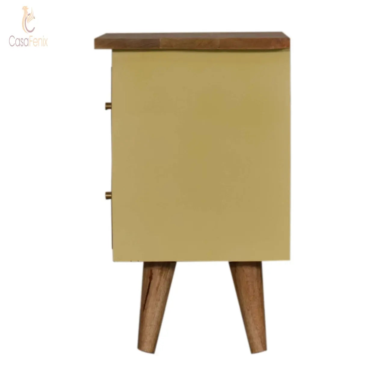 Light Yellow Hand Painted 2 Drawer Nordic Style Bedside Chest Solid Mango Wood - CasaFenix