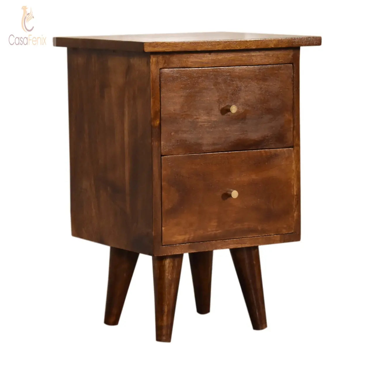 Chestnut Bedside 2 Drawers in a Nordic Style Solid Mango Wood - CasaFenix