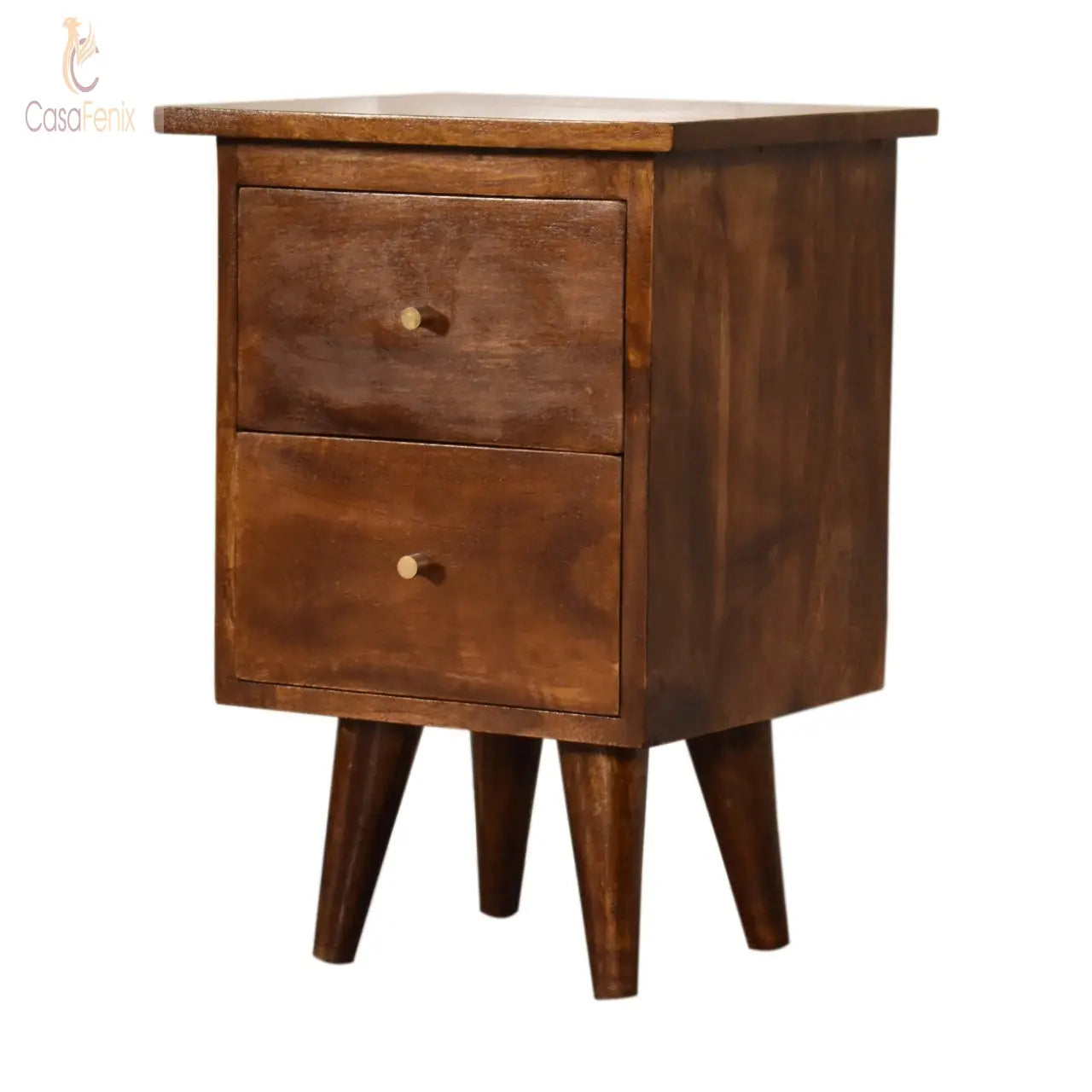 Chestnut Bedside 2 Drawers in a Nordic Style Solid Mango Wood - CasaFenix