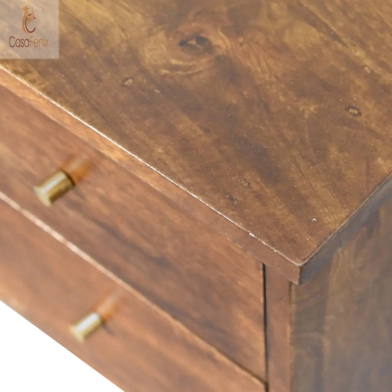 Chestnut Bedside 2 Drawers in a Nordic Style Solid Mango Wood - CasaFenix