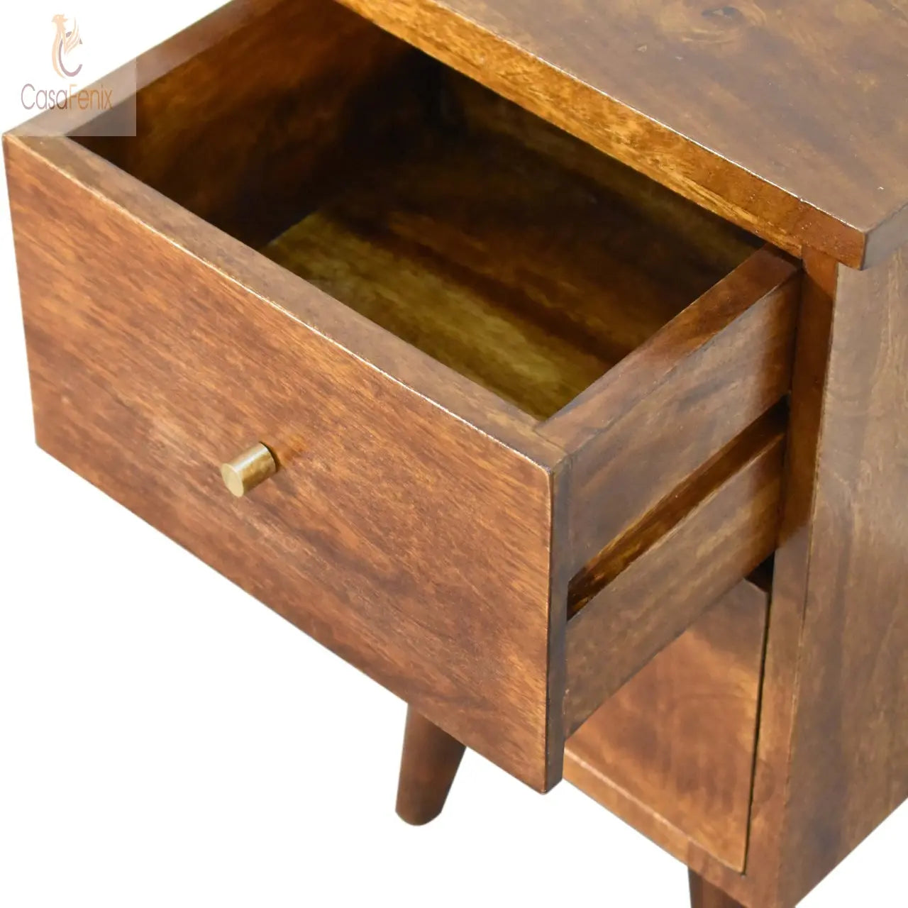 Chestnut Bedside 2 Drawers in a Nordic Style Solid Mango Wood - CasaFenix