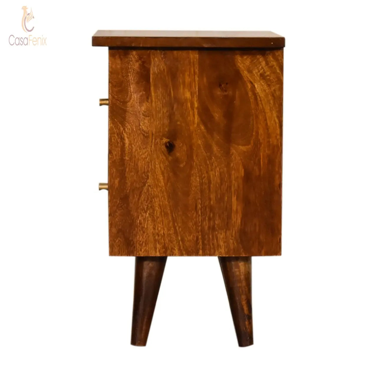 Chestnut Bedside 2 Drawers in a Nordic Style Solid Mango Wood - CasaFenix