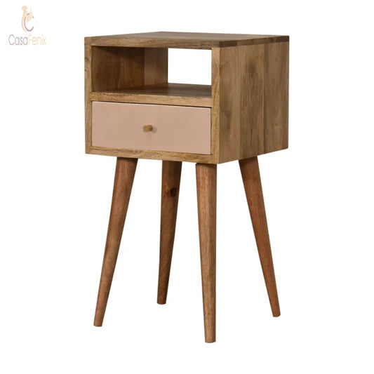 Blush Hand Painted Small Bedside Chest in a Nordic Design Solid Mango Wood - CasaFenix