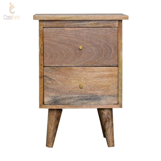 Oak-ish Bedside Table 2 Drawer Chest Solid Mango Wood Nordic Design - CasaFenix