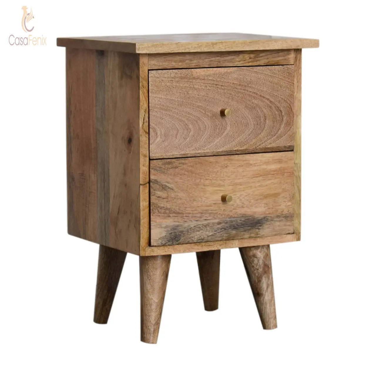 Oak-ish Bedside Table 2 Drawer Chest Solid Mango Wood Nordic Design - CasaFenix