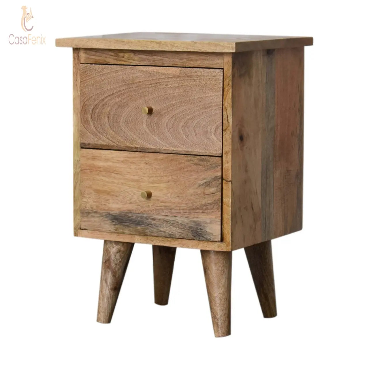 Oak-ish Bedside Table 2 Drawer Chest Solid Mango Wood Nordic Design - CasaFenix