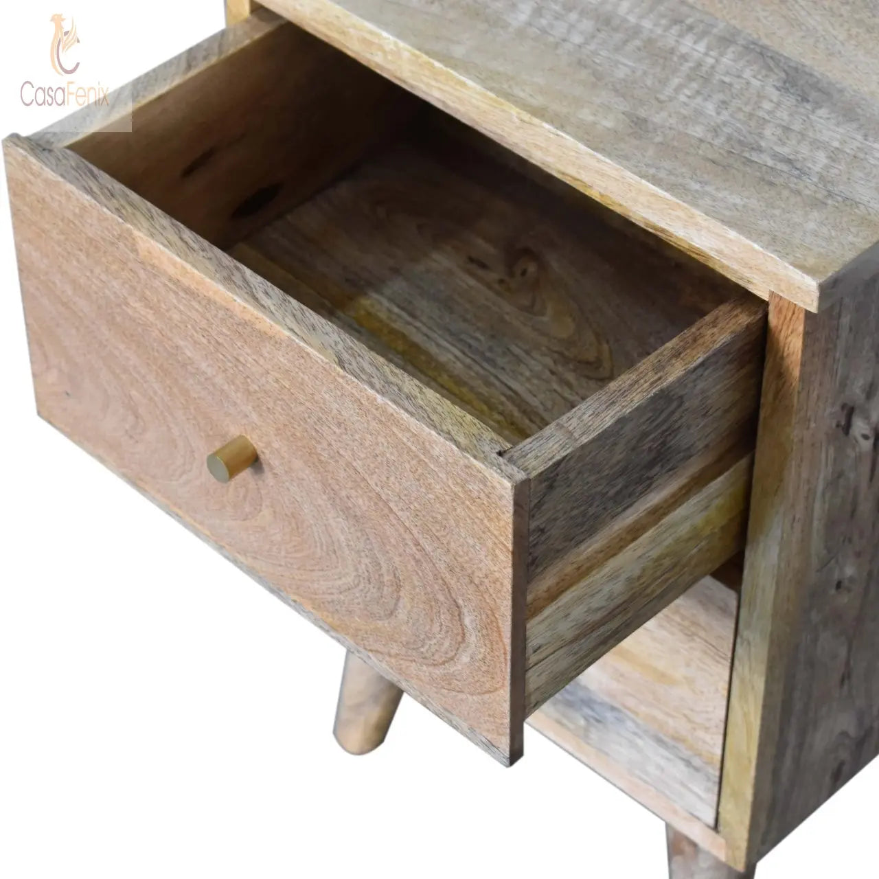 Oak-ish Bedside Table 2 Drawer Chest Solid Mango Wood Nordic Design - CasaFenix