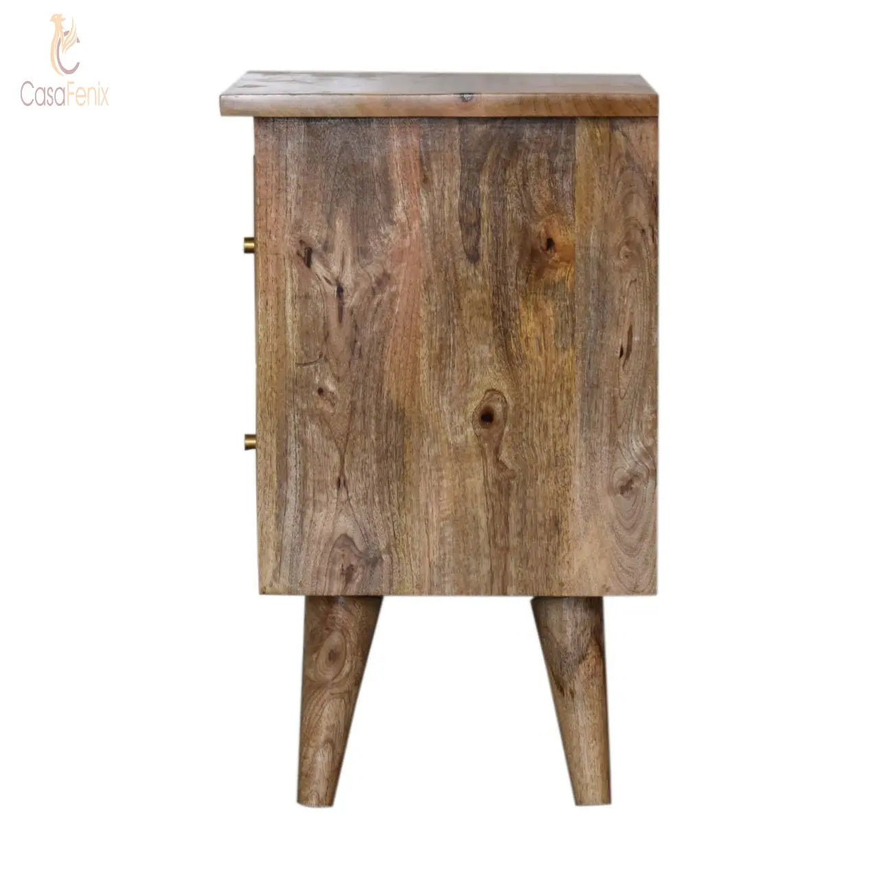 Oak-ish Bedside Table 2 Drawer Chest Solid Mango Wood Nordic Design - CasaFenix