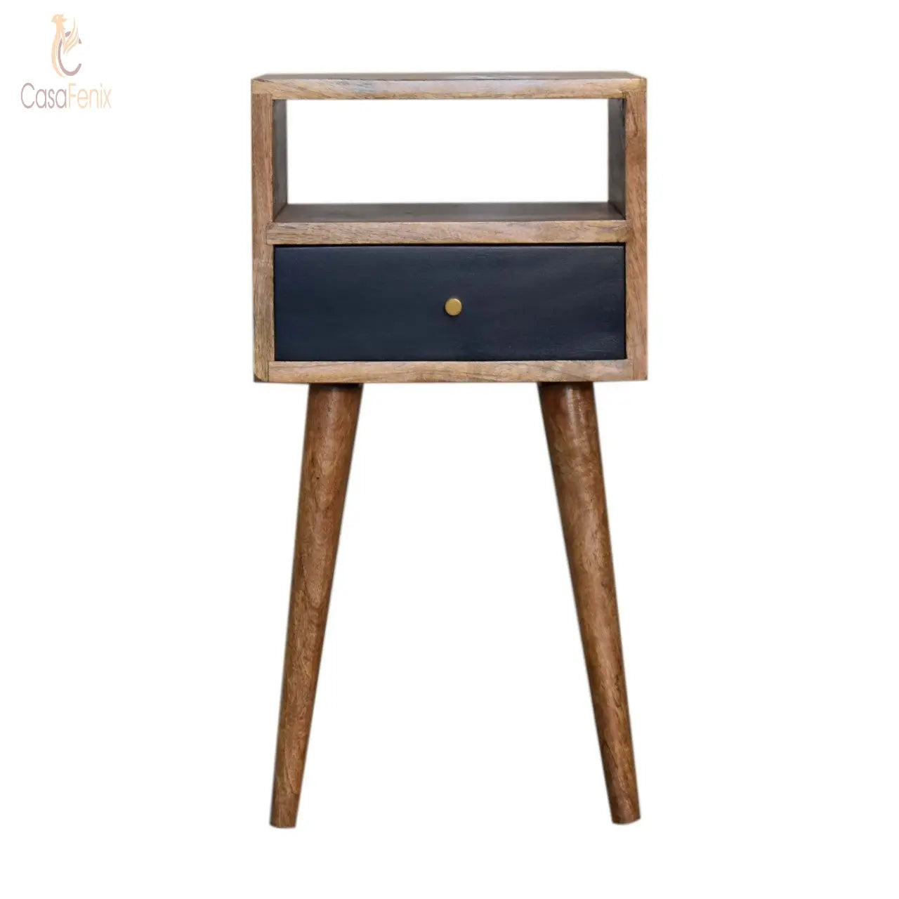 Mini Navy Blue Hand Painted Bedside Table 1 Drawer Chest Solid Mango Wood - CasaFenix