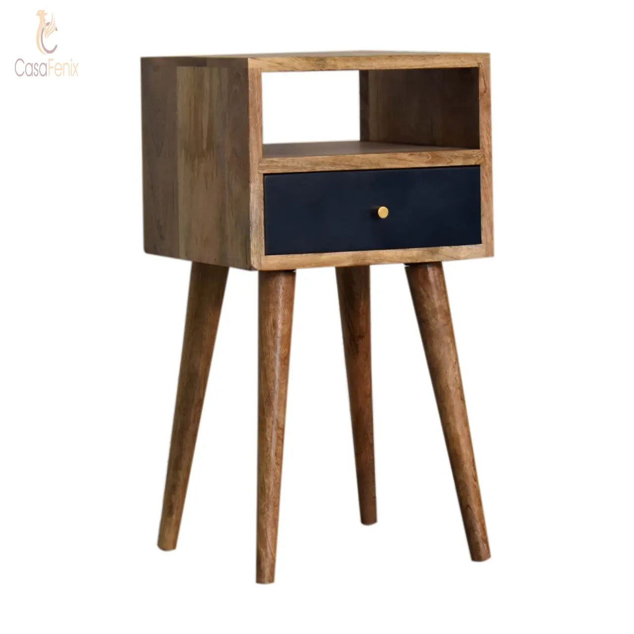 Mini Navy Blue Hand Painted Bedside Table 1 Drawer Chest Solid Mango Wood - CasaFenix