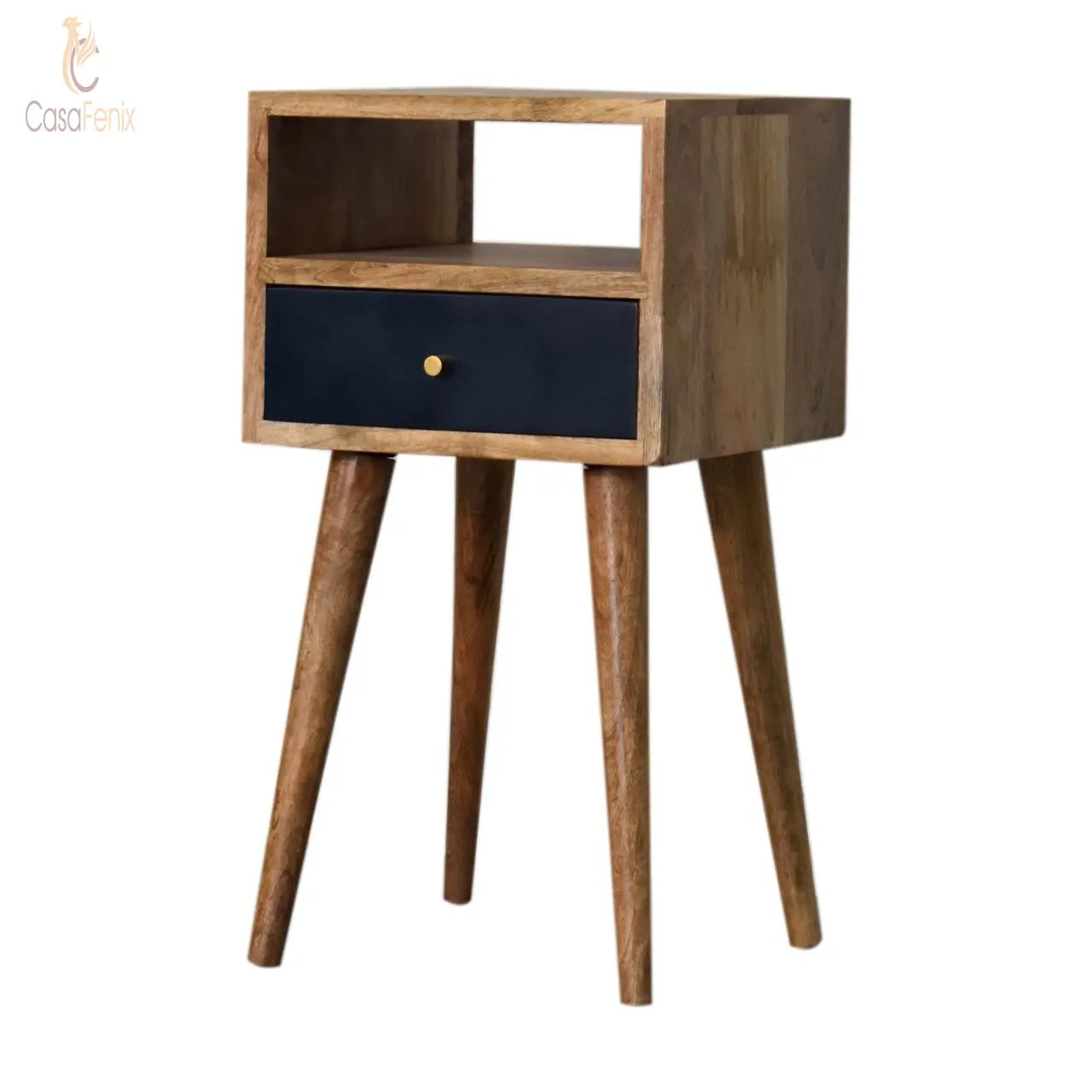 Mini Navy Blue Hand Painted Bedside Table 1 Drawer Chest Solid Mango Wood - CasaFenix