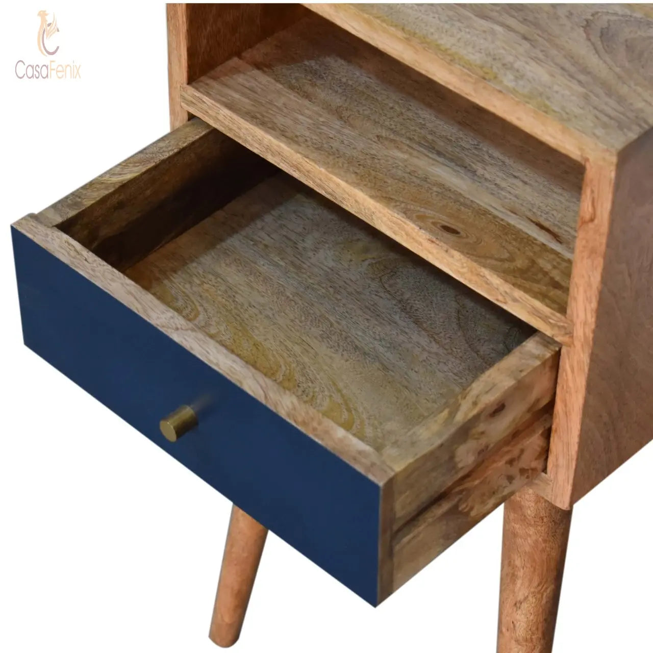 Mini Navy Blue Hand Painted Bedside Table 1 Drawer Chest Solid Mango Wood - CasaFenix