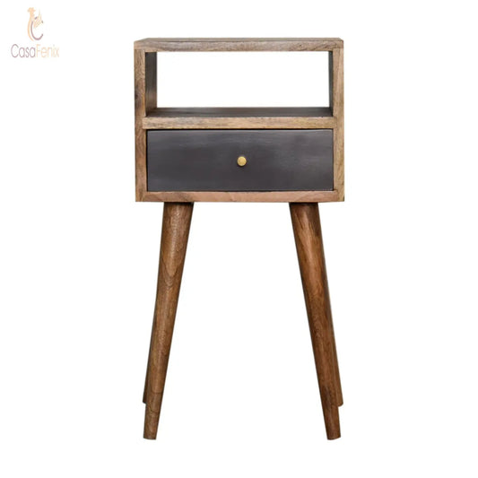 Mini Slate Grey Hand Painted Bedside Table 1 Drawer Chest Solid Mango Wood Nordic Design - CasaFenix