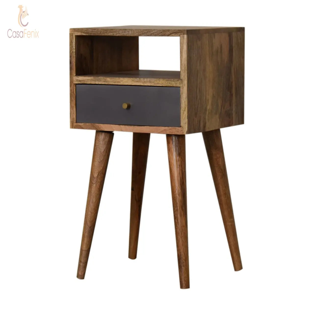 Mini Slate Grey Hand Painted Bedside Table 1 Drawer Chest Solid Mango Wood Nordic Design - CasaFenix