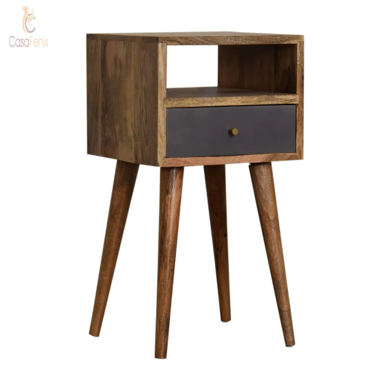 Mini Slate Grey Hand Painted Bedside Table 1 Drawer Chest Solid Mango Wood Nordic Design - CasaFenix