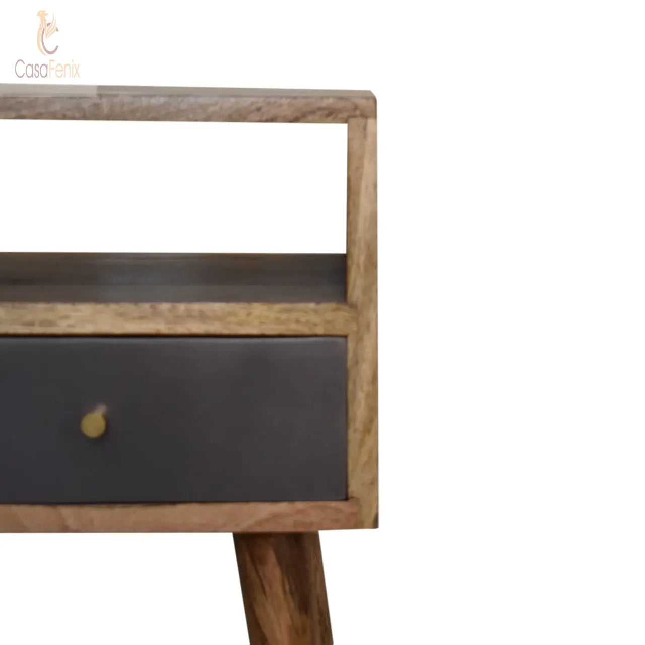 Mini Slate Grey Hand Painted Bedside Table 1 Drawer Chest Solid Mango Wood Nordic Design - CasaFenix