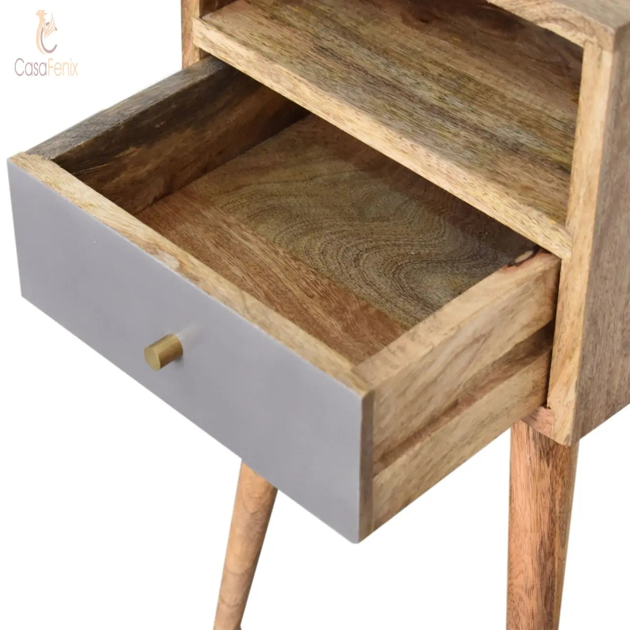 Mini Slate Grey Hand Painted Bedside Table 1 Drawer Chest Solid Mango Wood Nordic Design - CasaFenix