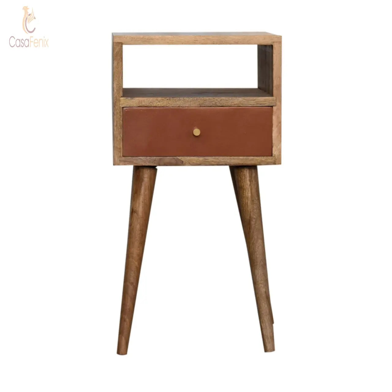 Mini Brick Red Hand Painted Bedside Table 1 Drawer Chest Solid Mango Wood - CasaFenix