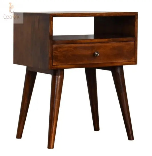 Modern Chestnut Solid Wood Bedside Table 1 Drawer Chest Solid mango Wood - CasaFenix