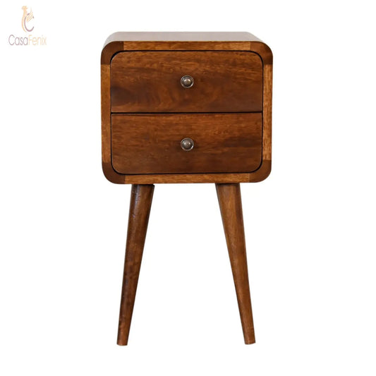 Mini Chestnut Curved Bedside Table 2 Drawer Chest Mango Wood - CasaFenix