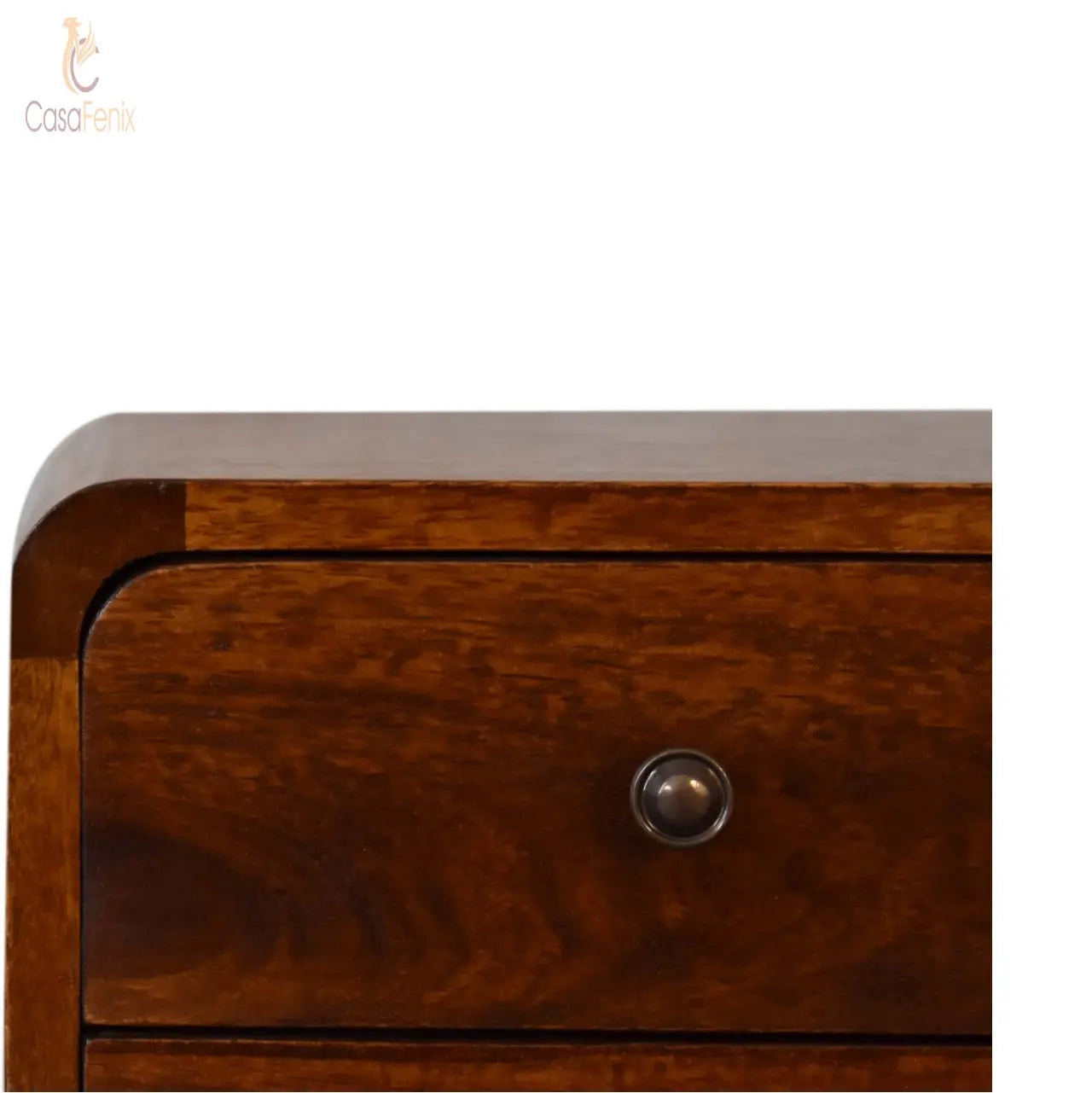 Mini Chestnut Curved Bedside Table 2 Drawer Chest Mango Wood - CasaFenix