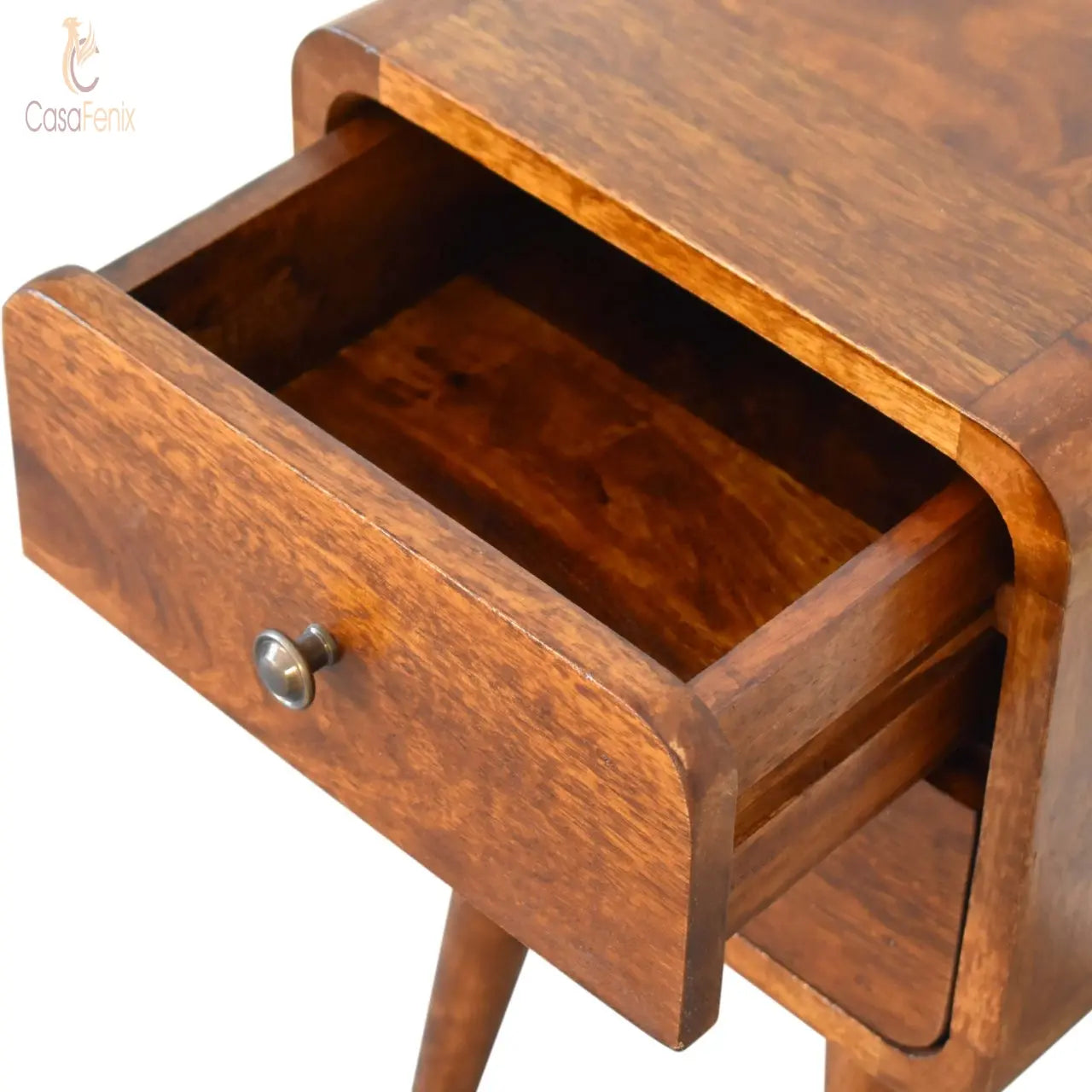 Mini Chestnut Curved Bedside Table 2 Drawer Chest Mango Wood - CasaFenix