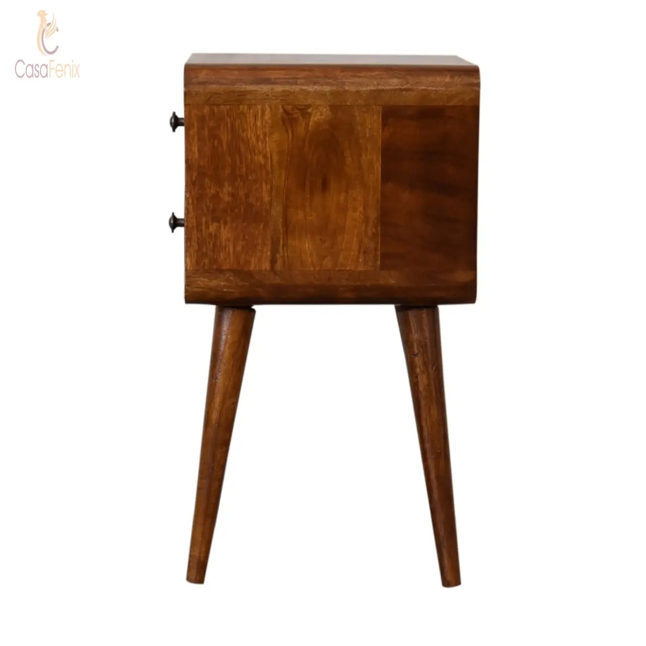 Mini Chestnut Curved Bedside Table 2 Drawer Chest Mango Wood - CasaFenix