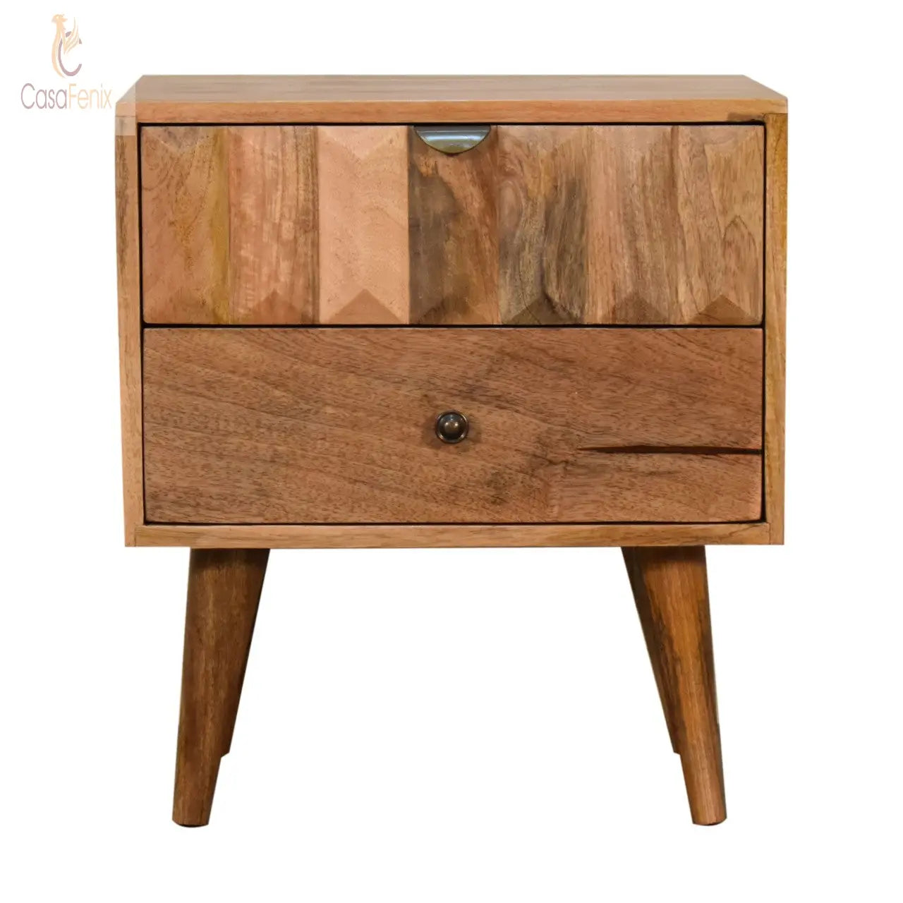 Oak-ish Prism Bedside Table 2 Drawer Chest Nordic Style - CasaFenix