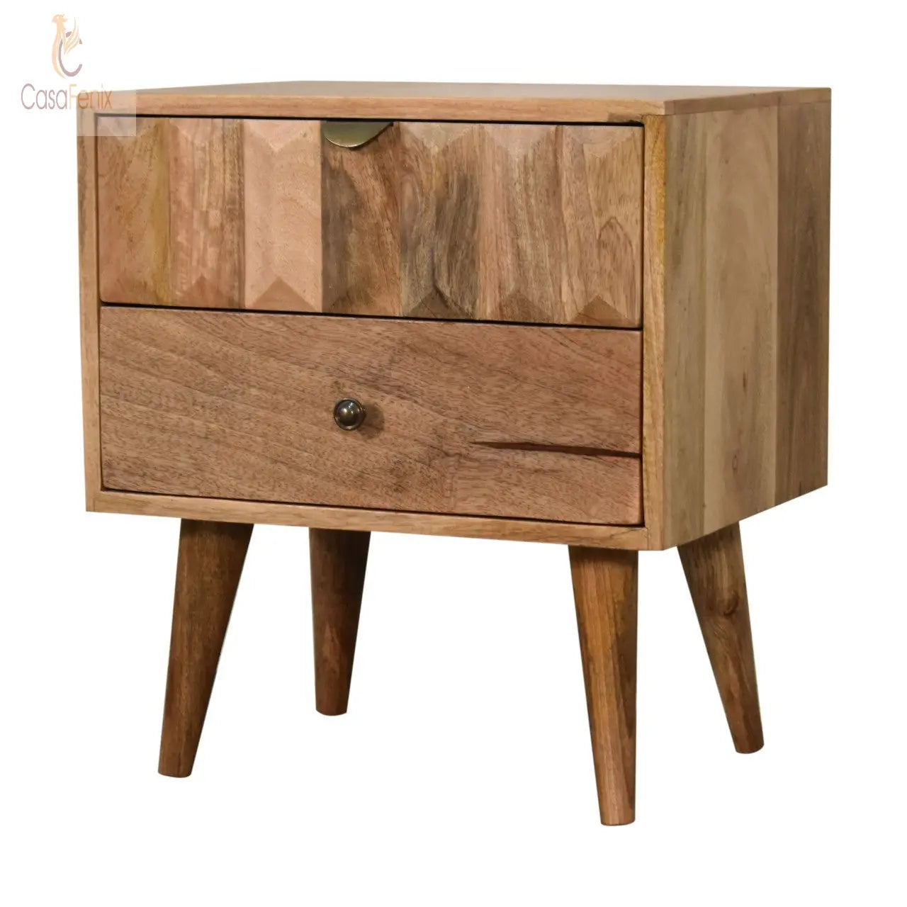 Oak-ish Prism Bedside Table 2 Drawer Chest Nordic Style - CasaFenix