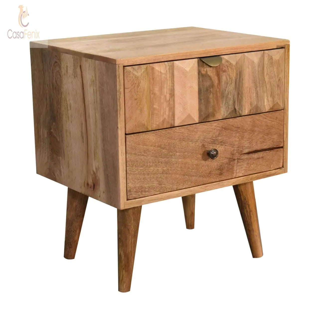 Oak-ish Prism Bedside Table 2 Drawer Chest Nordic Style - CasaFenix