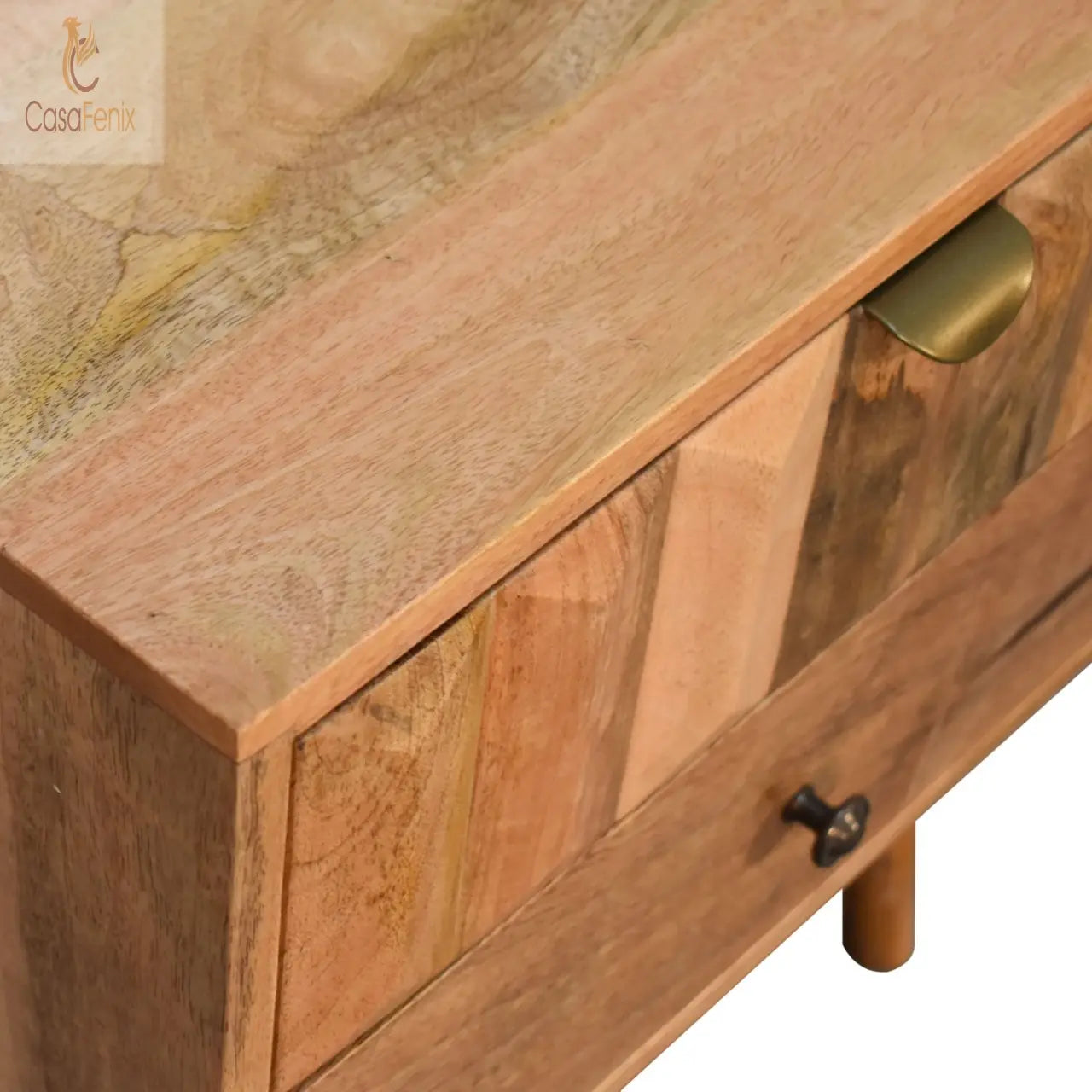 Oak-ish Prism Bedside Table 2 Drawer Chest Nordic Style - CasaFenix