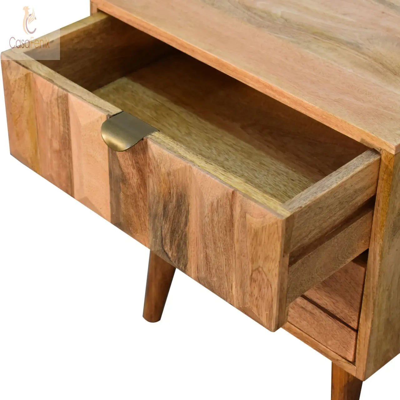 Oak-ish Prism Bedside Table 2 Drawer Chest Nordic Style - CasaFenix