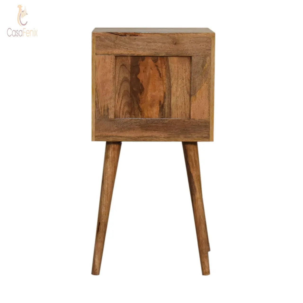 Mini Cube Carved 2 Drawer Bedside Table 2 Drawer Chest Solid Mango Wood - CasaFenix