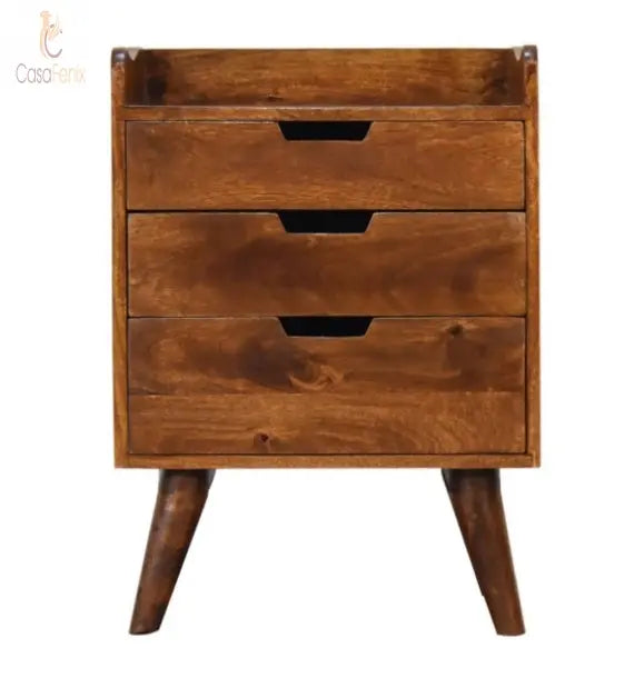 Chestnut Gallery Back Bedside 3 Drawer Chest Sold Mango Wood - CasaFenix